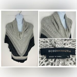 BCBG‎ Maxazria Colorblock Turtle Neck Poncho Sweater Size XL Wool Blend Classic